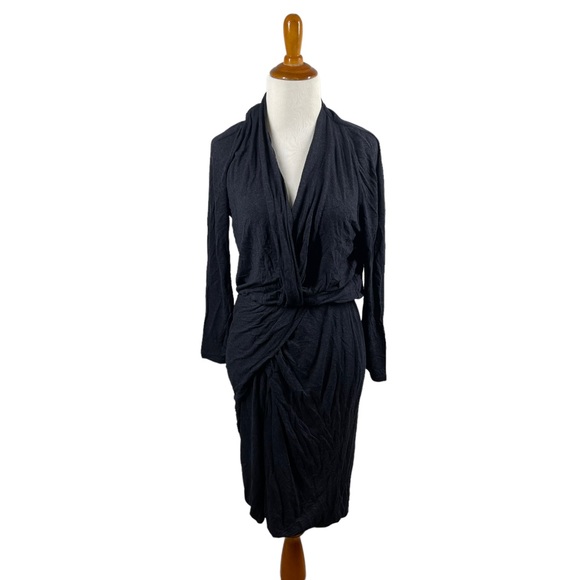 MaxMara Dresses & Skirts - MaxMara Dark Gray Marled Faux Wrap Deep V-Neck Dress
